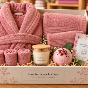 Box Relax: cofanetto completo con biancheria da bagno rosa e accessori benessere
